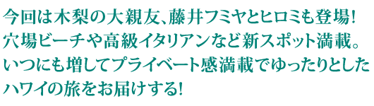 プライベート感満載でゆったりとしたハワイの旅をお届けする！